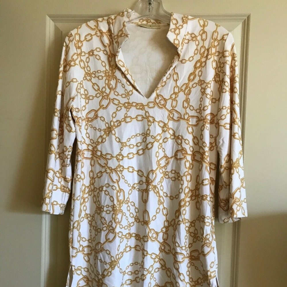 Michelle Parisou Sz M 3/4 Sleeve Tunic Gold